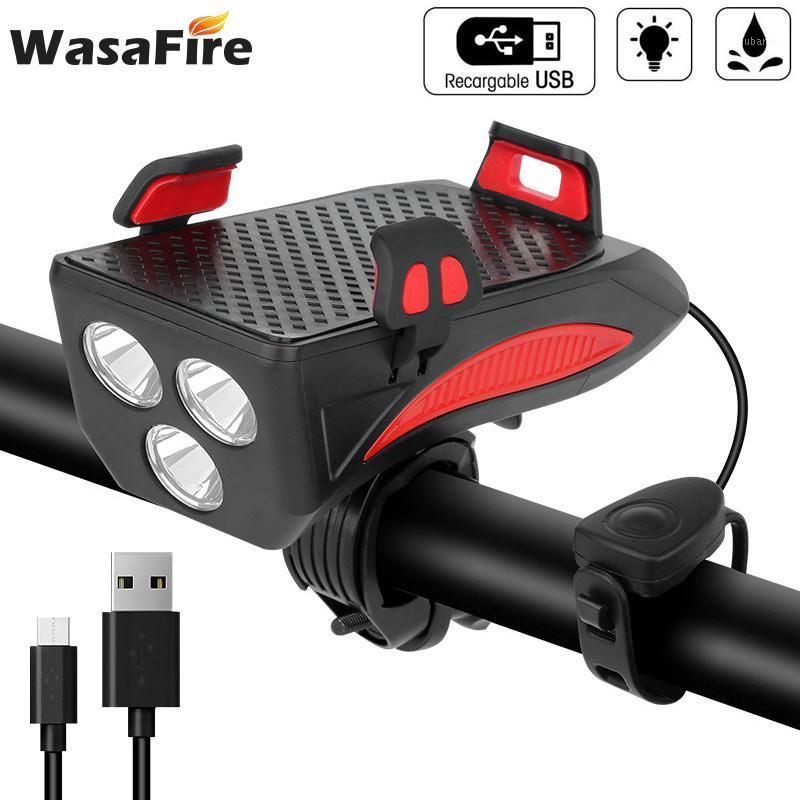 

USB Rechargeable Bike Light 3*XPE LED Bicycle Headlight 4 IN 1 Phone Holder Bell Power Bank Bike Horn Lamp Cycling1