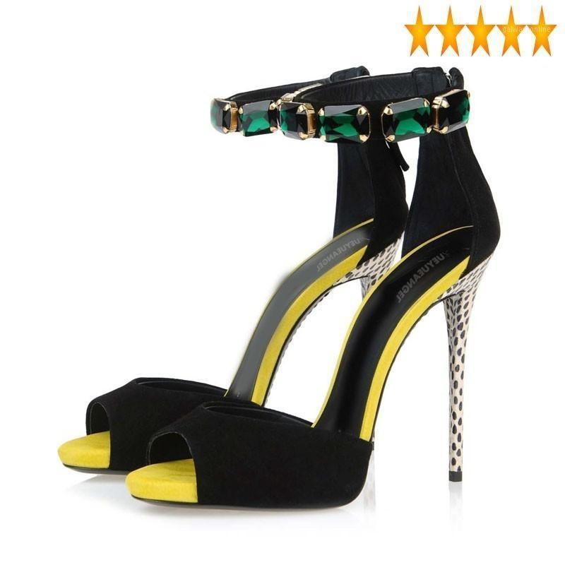 

High Fashion Ladies Sexy Super Thin Heel Peep Toes Club Shoes Woman 2021 New Crystal Ankle Strap Elegant Party Sandals1, Black