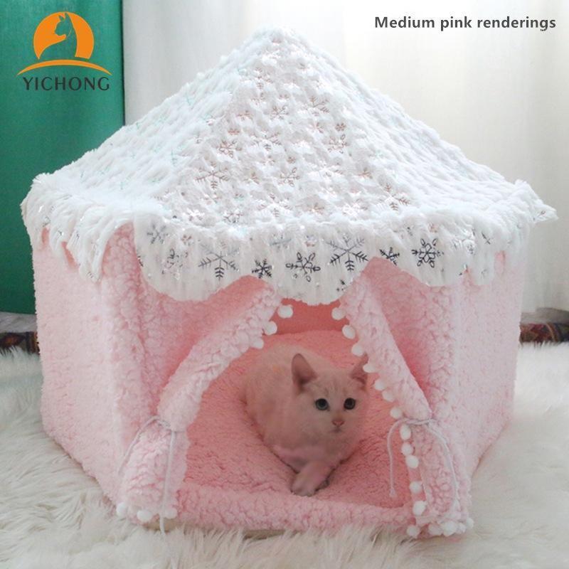 

YICHONG New Pink Princess Cat Tent Cat Delivery Room Kawaii Pet Deep Sleep Beds Nest House Dog Puppy Kennel YC3511