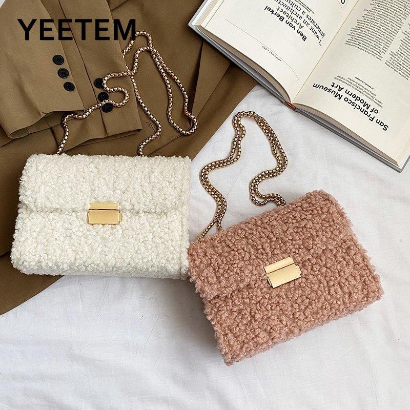 

Autumn and winter Korean fashion ladies new chain plush women's shoulder messenger bag satchels purses and handbags, Black