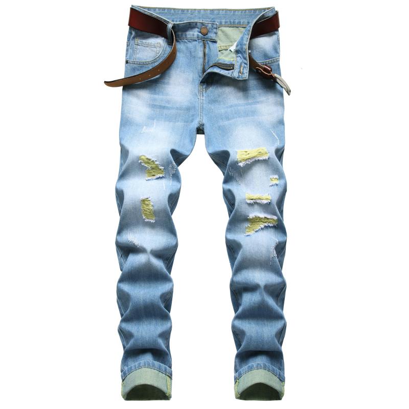 

Jeans Para Hombre New Ripped Designer Jeans Men Straight Leg Pentalon Homme Slim Tejano Hombre Casual Broek Denim Trousers Man, Navy nlue