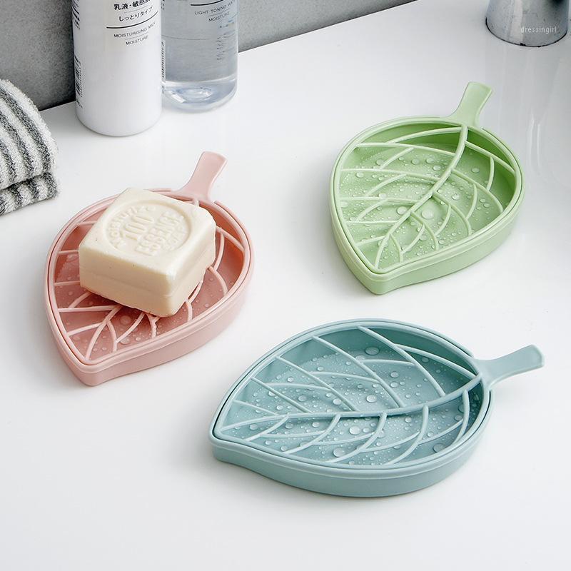 

Soap tray holder Leaf shape Non slip soap box Toilet shower tray draining rack bathroom gadgets Double layer dish1, Green
