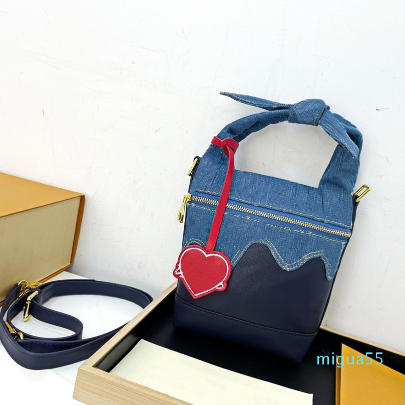 

early spring luxury shoulder bag high quality denim leather stitching handbag Japanese style unisex messenger bags purse de, Blue