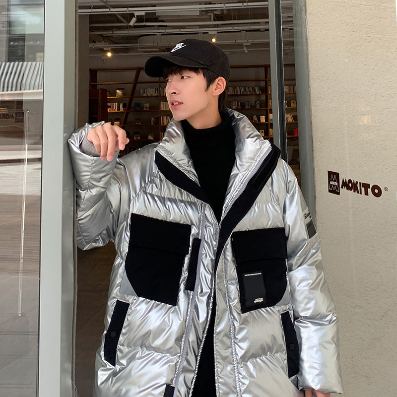 

2021 New Inverno Quente Algodo Acolchoado Gola Casaco Solto Moda Reflexiva Roupas Brilhantes Frete 2J4T, Black