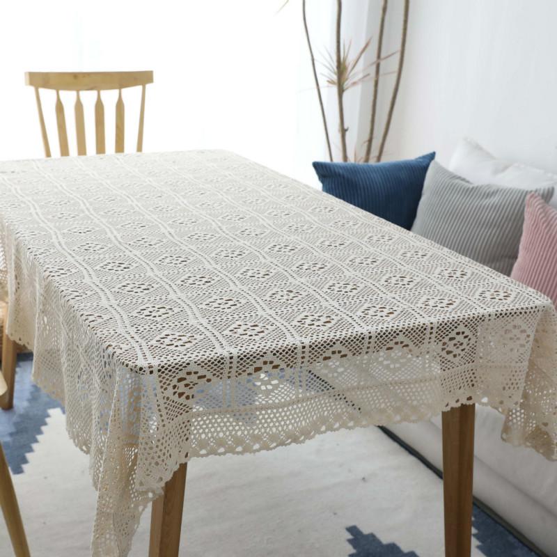 

Pastoral Cotton Table Cloth Rectangle Crochet Tablet Covers Hollow Tablecloth Wedding Party Tables Decoration Clothes, Beige