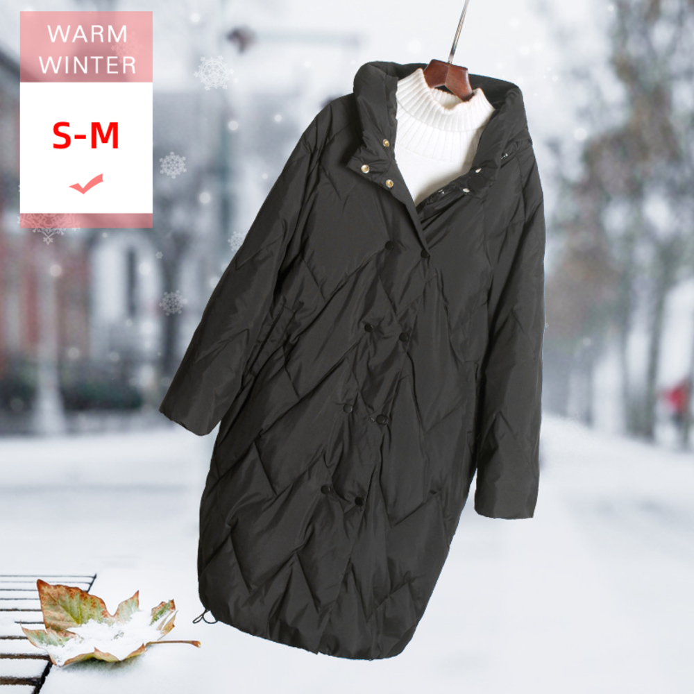

2020 New Winter Fashion Long White Duck Down Jacket With Hood Female Casual Loose Thick Coat Covered Button Windproof Big Size, Black