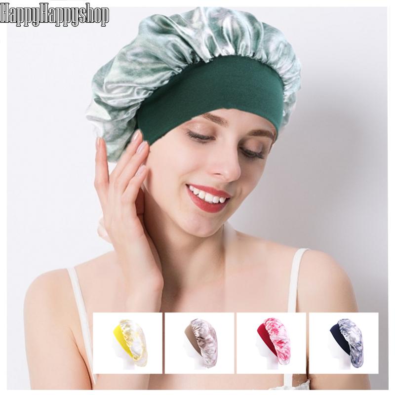 

Women/Ladies Tie-dyed Wide Side Night Sleeping Cap Satin Hair Loss Chemo Hat Elastic Bandanas Headband Turban Bonnet, Green