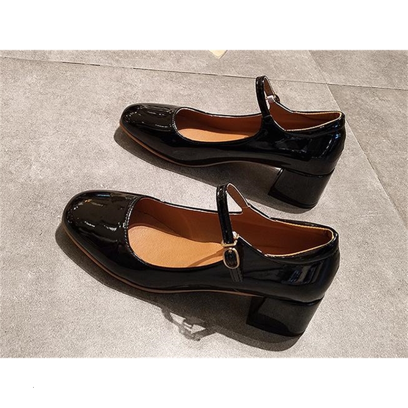 

2021 Women's in Spring and Autumn New Style Middle Coarse Heel Head Grandma's Shoes @3142 2KAD, Black