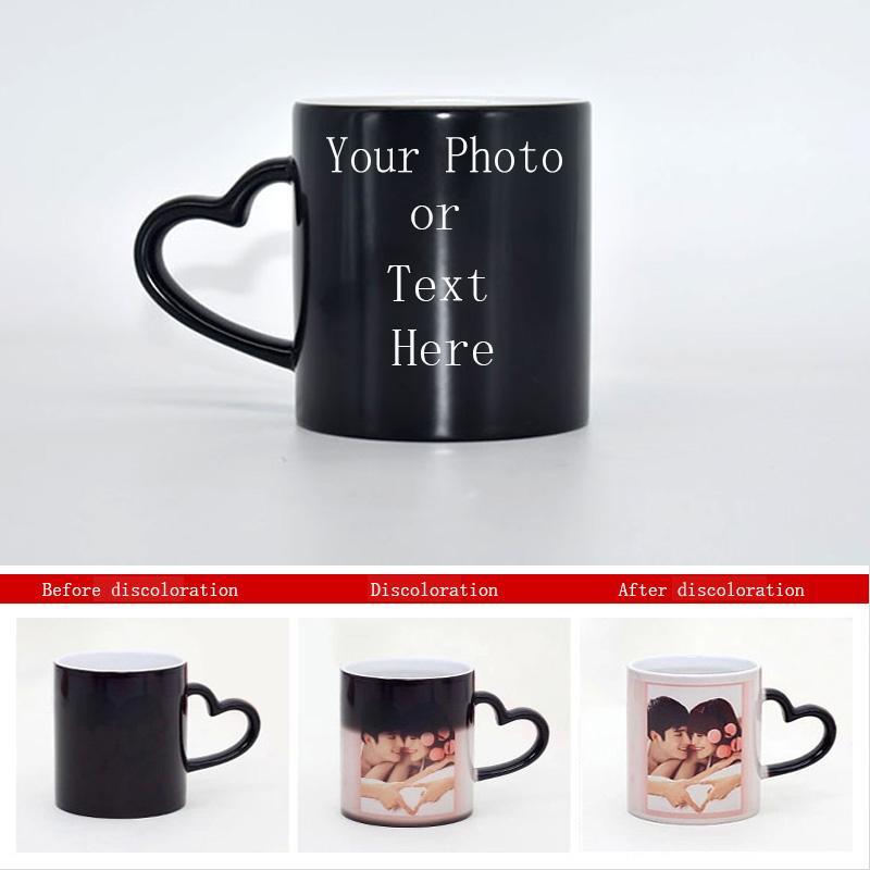 

Coffee Cup Creative Color Changing Cup Heart-shaped To To Map DIY Custom Ceramic Friends and Family Lover1, Black