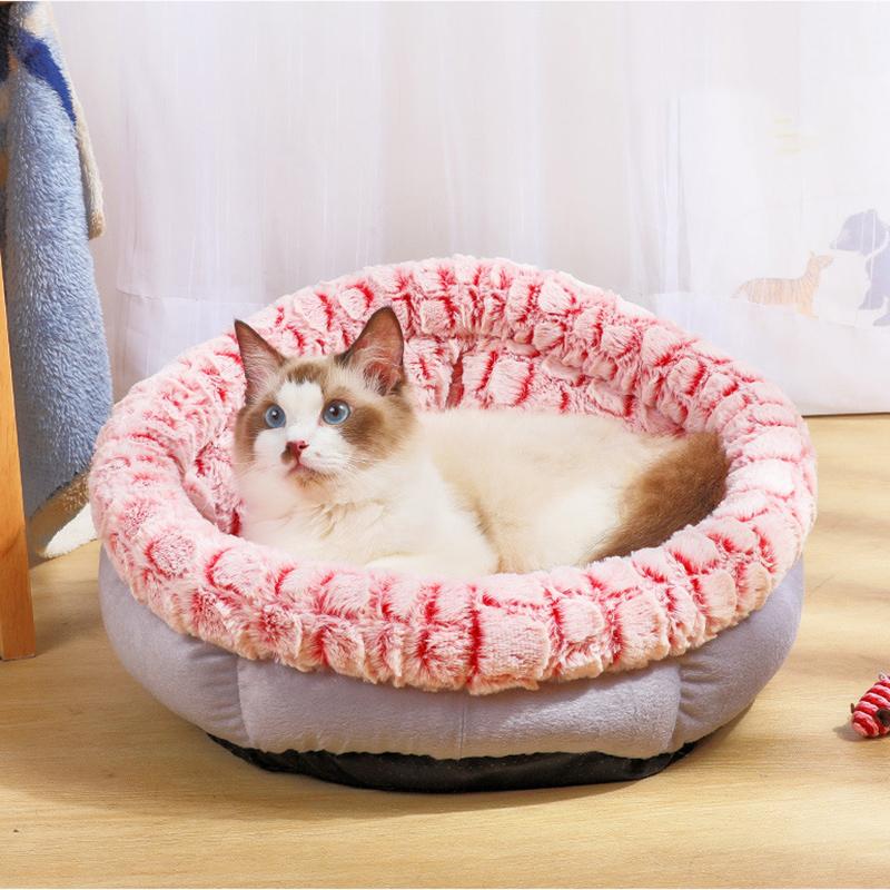 

Soft Pet Cat Bed Couch Deep Sleeping Adjustable Lounger Sofa Cat Bed for Small Medium Cats Thicken Winter Warm Kitten Nest, Pink adjustable