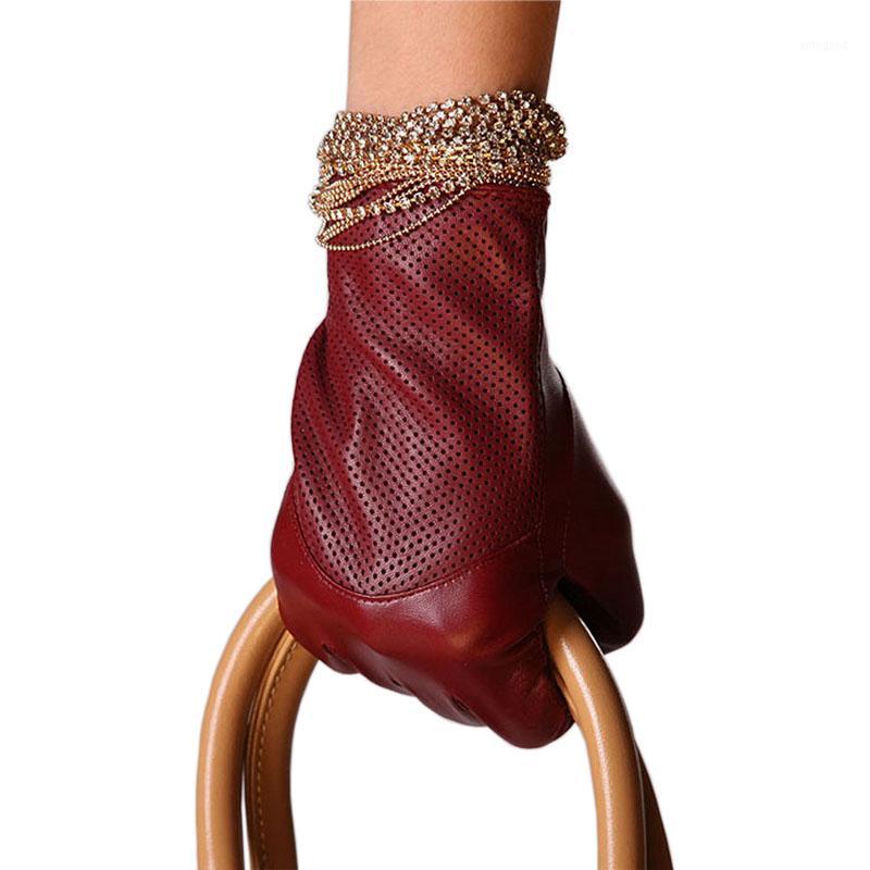 

Five Fingers Gloves 2021 Fashion Special Offer Genuine Leather Women Solid Wrist Buttons Female Lambskin Driving Glove L090NN1