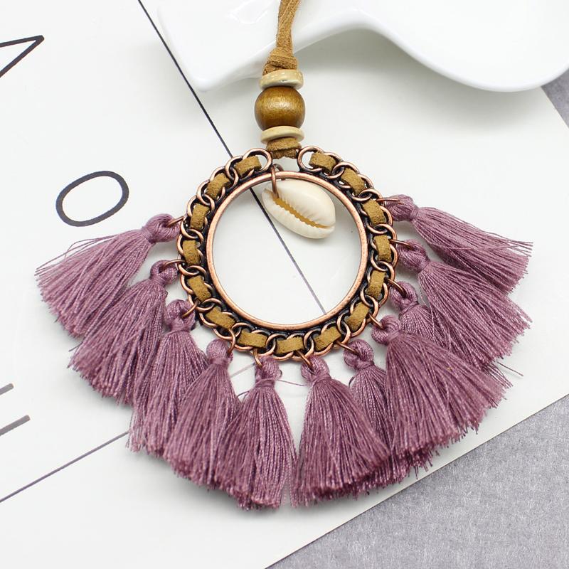 

Ethnic Boho Shell Big Hollowed Leather Circle Long Pendant Tassels Necklace Sweater Chokers Chains Female Jewelry Gifts