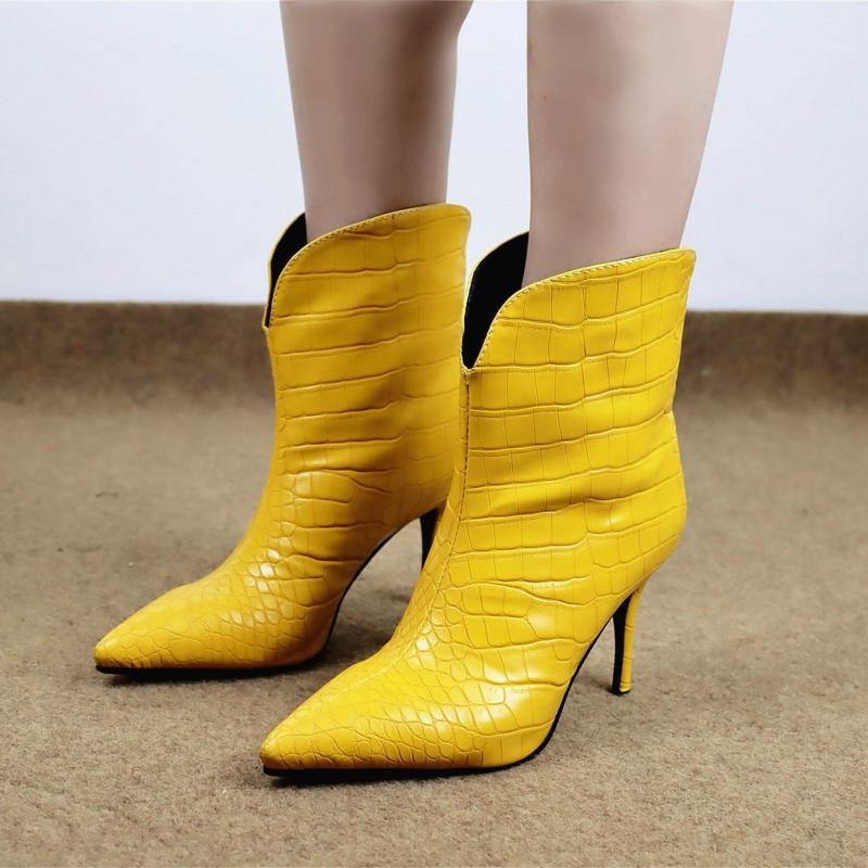 

Snakeskin Ankle Cowboy Boots For Women Sexy Heels Boots Women Water-proof Black Yellow Women's Ankle Short Shoes Pointed1