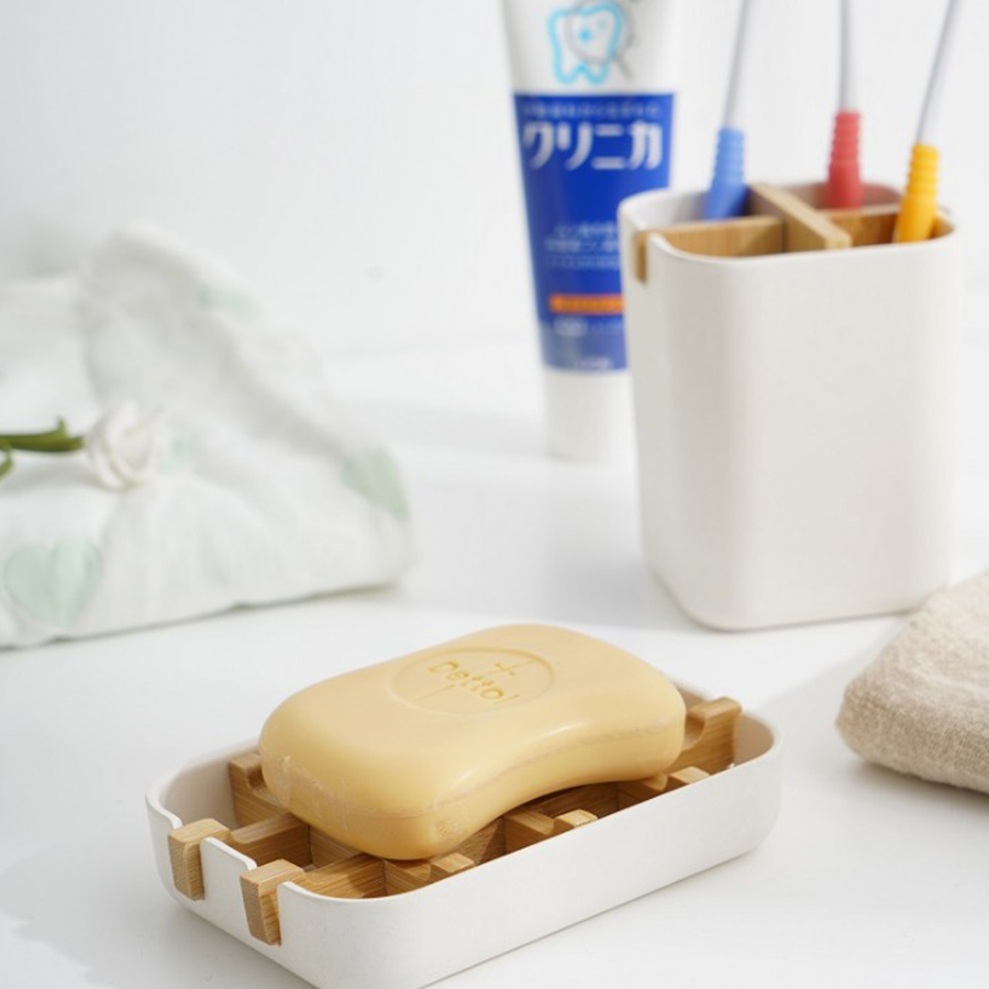 

High Quality Creative Modern Simple Bathroom 13.2*8.5*2.5cm Anti Slip Bamboo Fiber Soap Dish Tray Holder, As picture