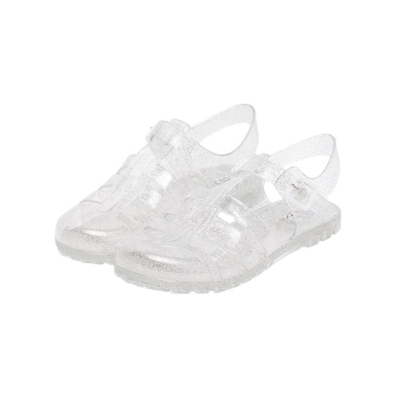 

Round Head Beach Shoes Comfortable RFID Blocking Jelly Buckle Fastening Flattie Sandal, Black
