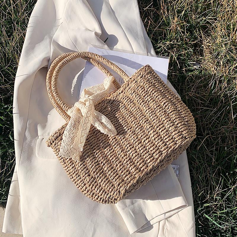 

Evening Bags Women Hand-Woven Handbag Bucket Straw Bag Travel Beach For 2022 Casual Summer Bamboo Fashion Ladies Handbags