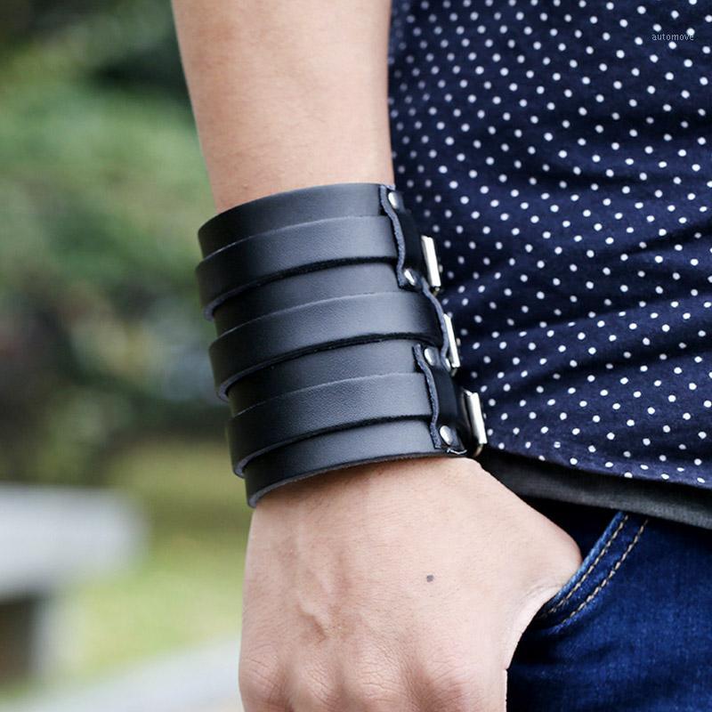 

2020 Fashion Men Leather Bracelet Buckle Bangles & Bracelet Wide Black Vintage Punk Statement Jewelry Gift1