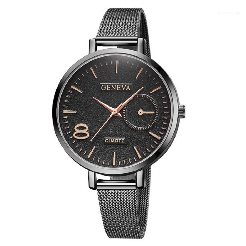 

Wristwatches GENEVA Quartz Stainless Steel Couple Watch Women Womens Watches Simple Female Clocks Ladies Watch1, Black silver