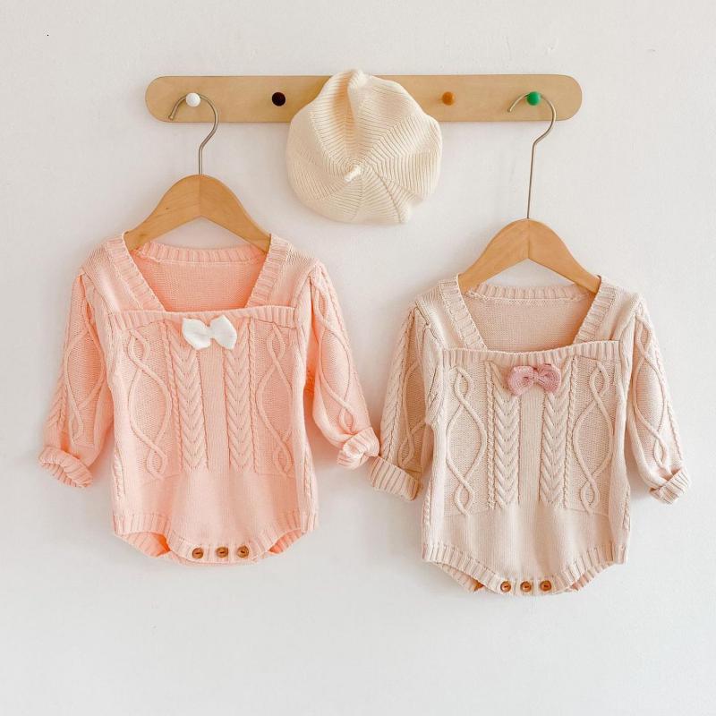 

2021 Spring New Girl Baby Bodysuits Long Sleeve Knitted Bow Top Sweater Newborn Jumpsuit Cotton Infant Pink Bodysuit 1rmf, S031pink