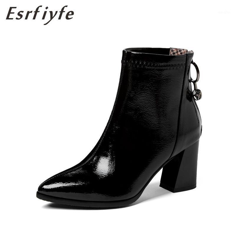 

ESRFIYFE 2020 New Ankle Boots Soft Leather Women Boots Thick Heel Ladies Shoes Autumn Winter Zipper Woman Large Size 34-481, Beige