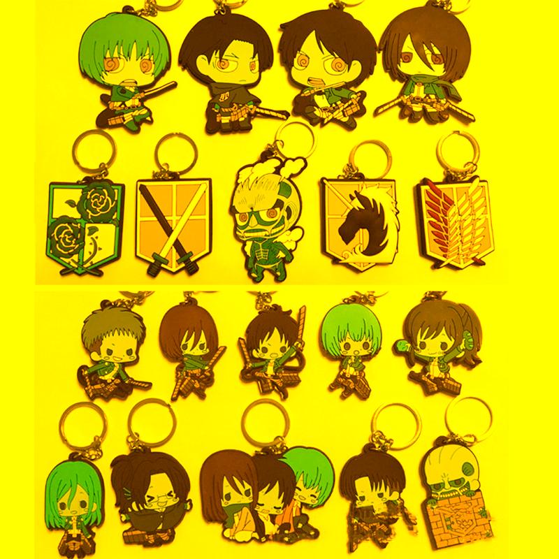 

Keychains Attack On Titan Keychain Cosplay Scout Regiment Eren Mikasa Anime Character Figure PVC Double Sided Soft Glue Key Ring Fans Gift