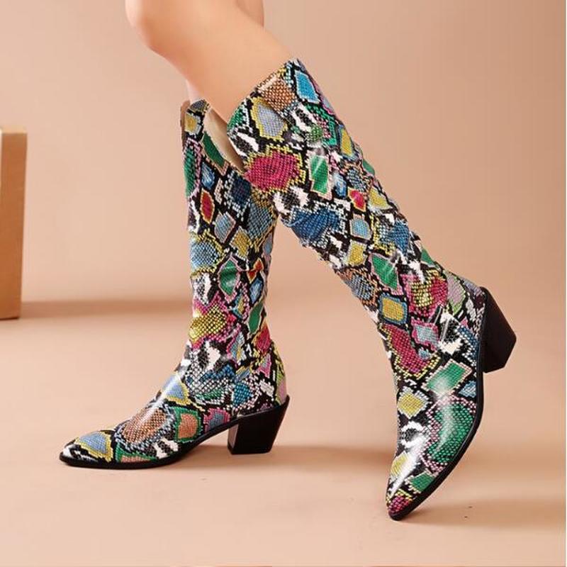 

women chunky mid heels knee high boots autumn gladiator PU leather booties plus size shoes zapatos de hombres personlizar D1817, White