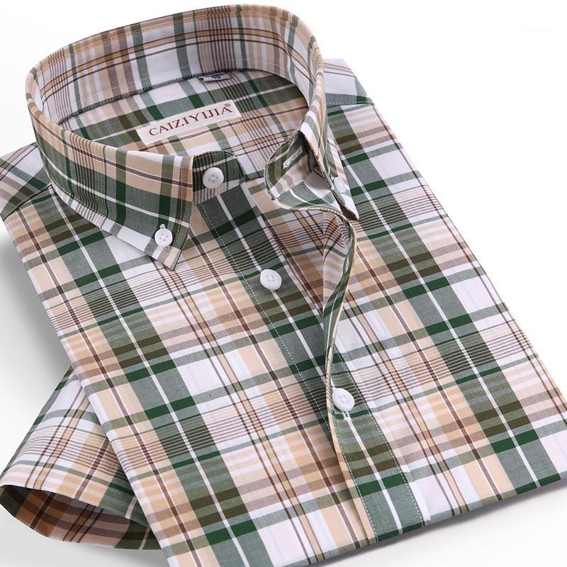 

CAIZIYIJIA Summer Casual Mens Short Sleeve Striped Checkered Cotton Shirt Standard-fit Button-down Men Gingham Shirts1, Cld320573
