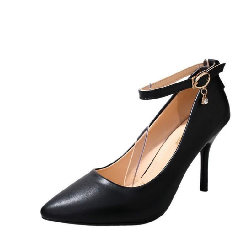 

Woman New Office Career Pointed Toe Thin Heels Shoes Women's Sexy Ankle Strap Pumps Spring/Autumn Fashion High Heels Shoes, Black