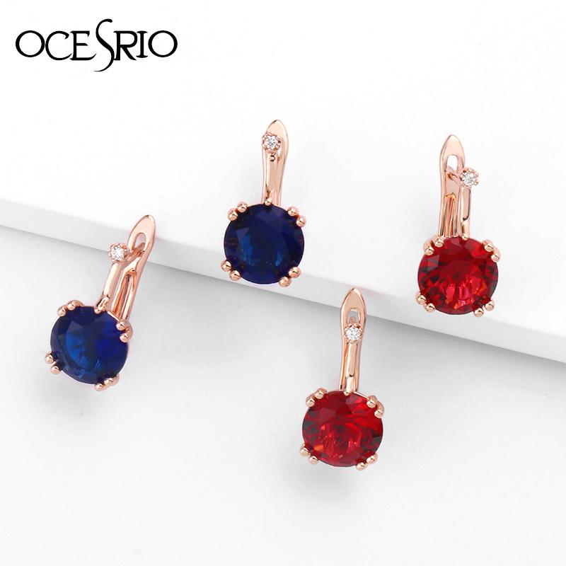 

OCESRIO New 585 Rose Gold Drop Earrings Multicolor Round Natural Zircon Dangle Earrings Women Wedding Party Jewelry ers-q32