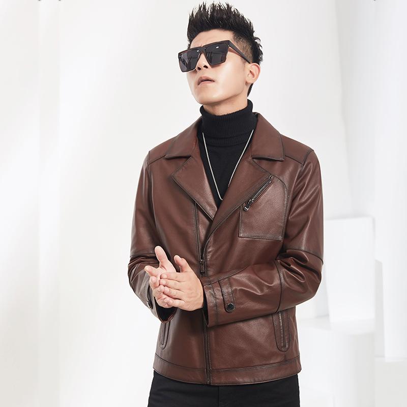 

Hot Sale Men Leather Bomber Jacket Blazers Men's Leather Jacket Men Coat, Black