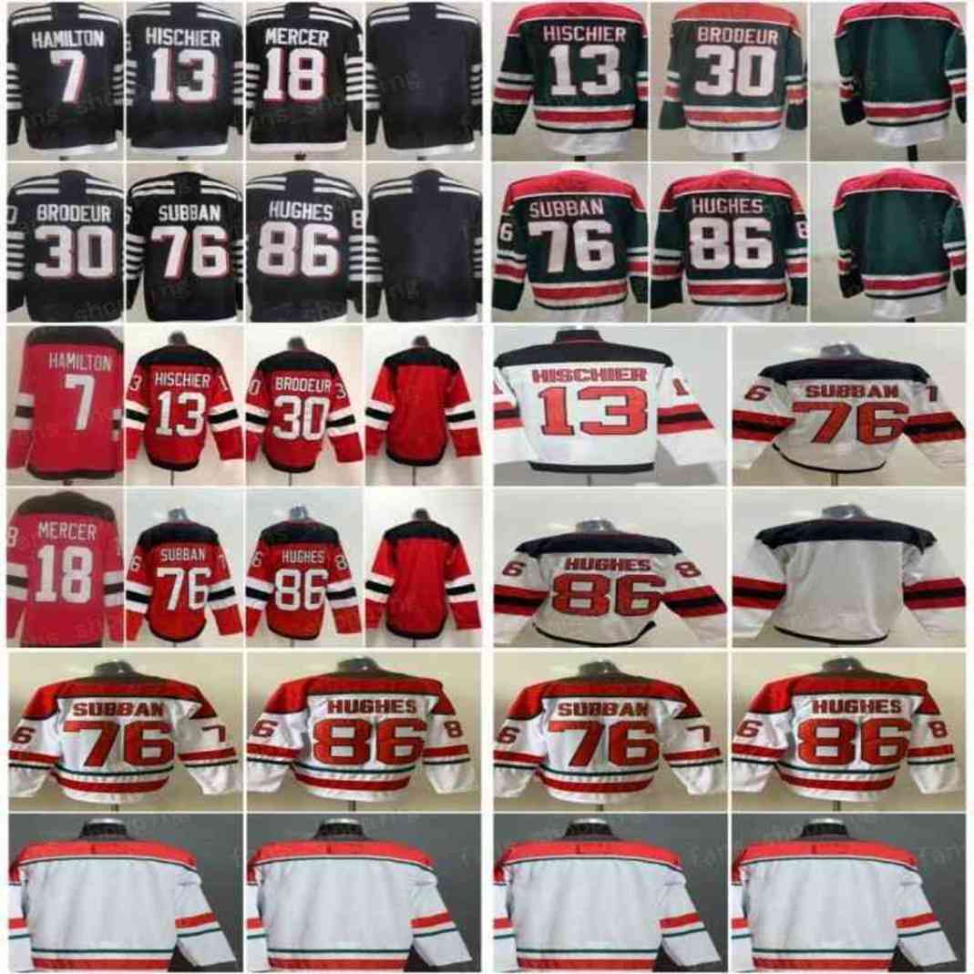 

Men Hockey 13 Nico Hischier Jersey 7 Dougie Hamilton 30 Martin Brodeur 76 PK Subban 86 Jack Hughes 9 Taylor Hall 18 Dawson Mercer Reverse Retro Green Red Alternate Black