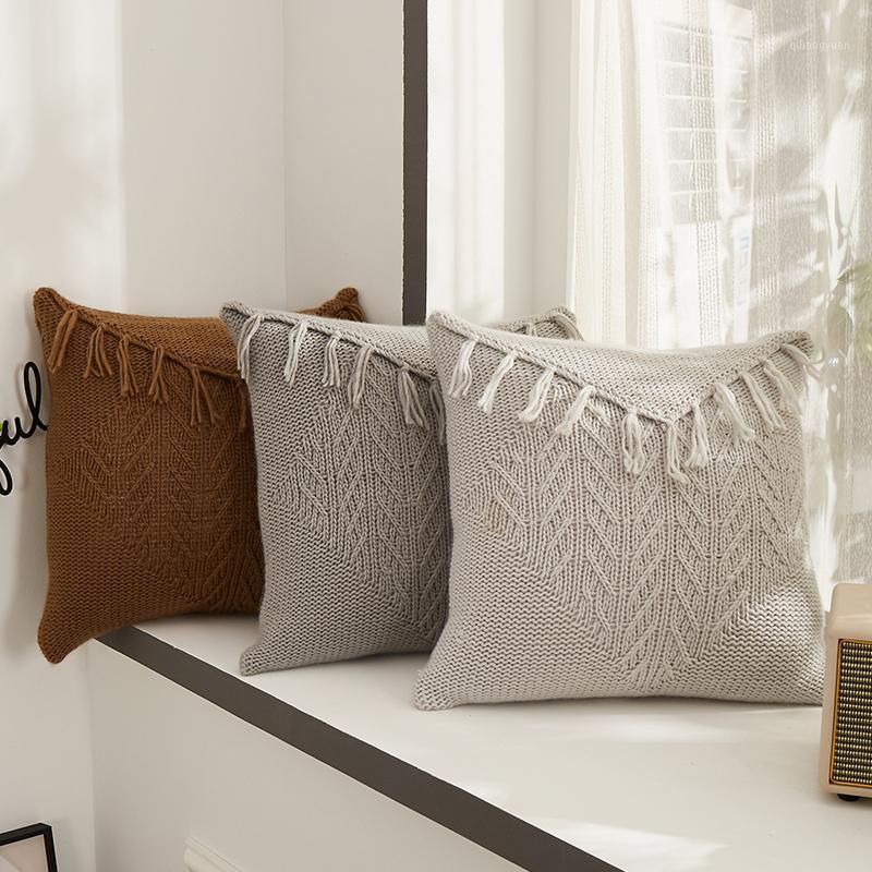 

Plaid Cushion Cover Vintage Coffee Grey Light Grey Tassels Pillow Case 45x45cm Soft For Sofa Chair Home decoration1