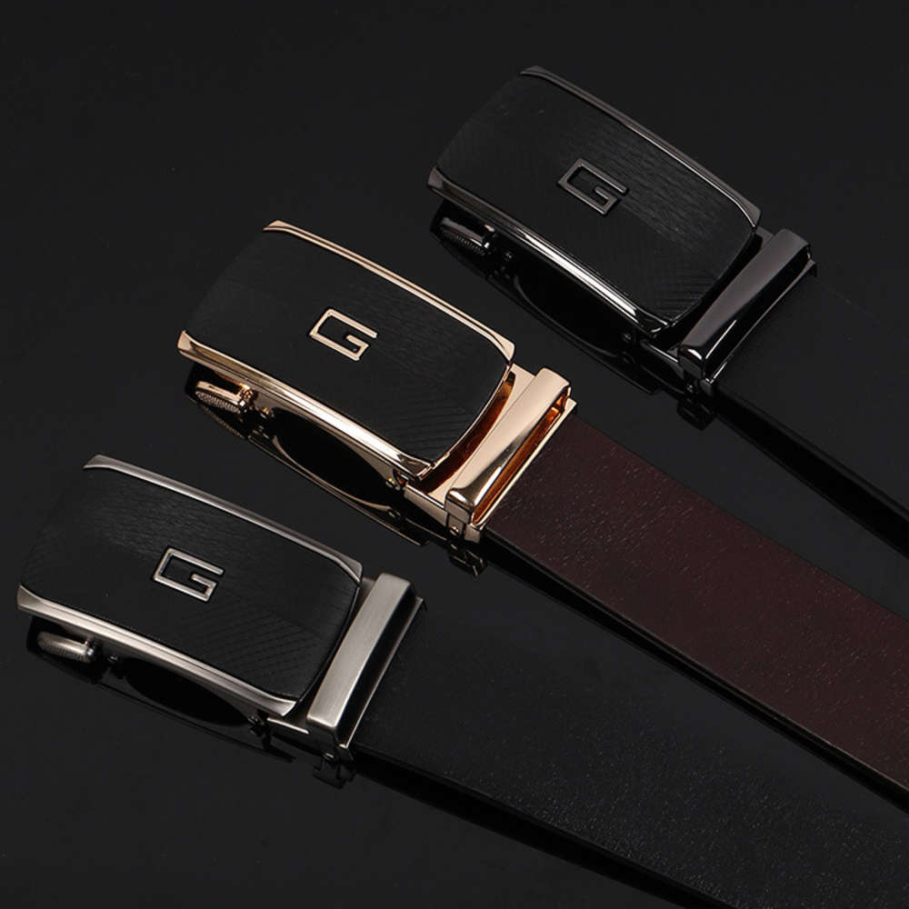 

Men's leather belt Korean fashion versatile automatic buckle belt men's middle-aged and young trousers belt, Black