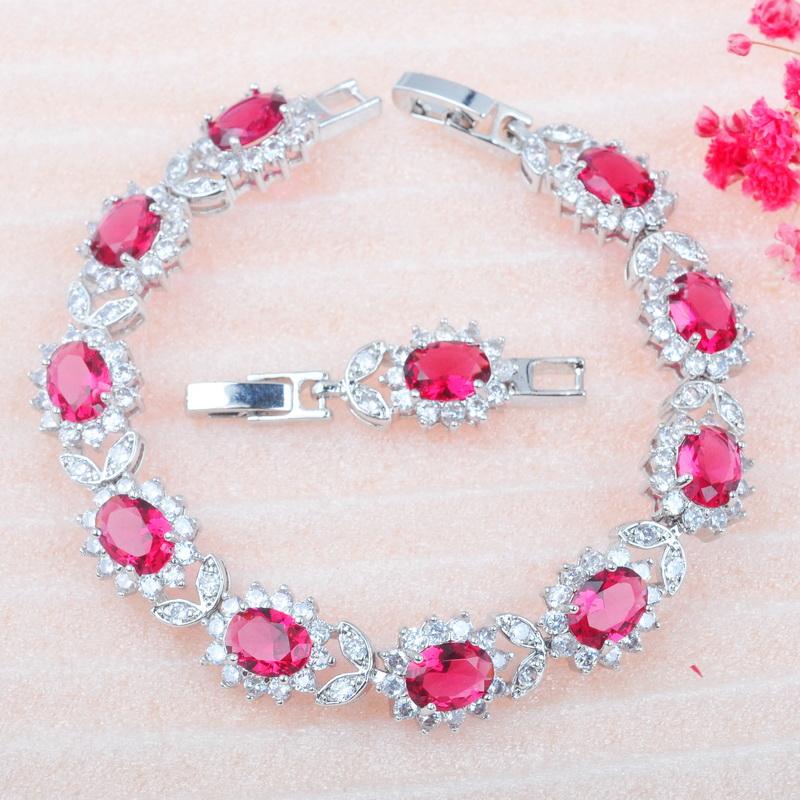 

Russian Style For Women Rose Red Cubic Zirconia Bracelets Wedding Jewelry Silver Color Charm Crystal Female Bangles 2021 New