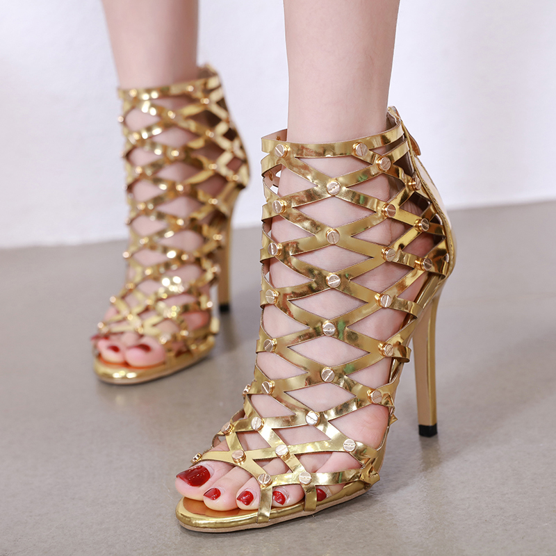 

2021 New Fashions, Rivets, Thin Heels, Woman Sexy Shoes, Gold Shoes. F5YH