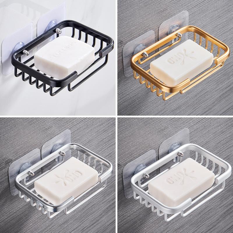 

1 Pcs Creative Drill Free Soap Dish Holder Wall Mounted Storage Rack Holder Hollow Type Soap Sponge Dish Bathroom Accessories, Black