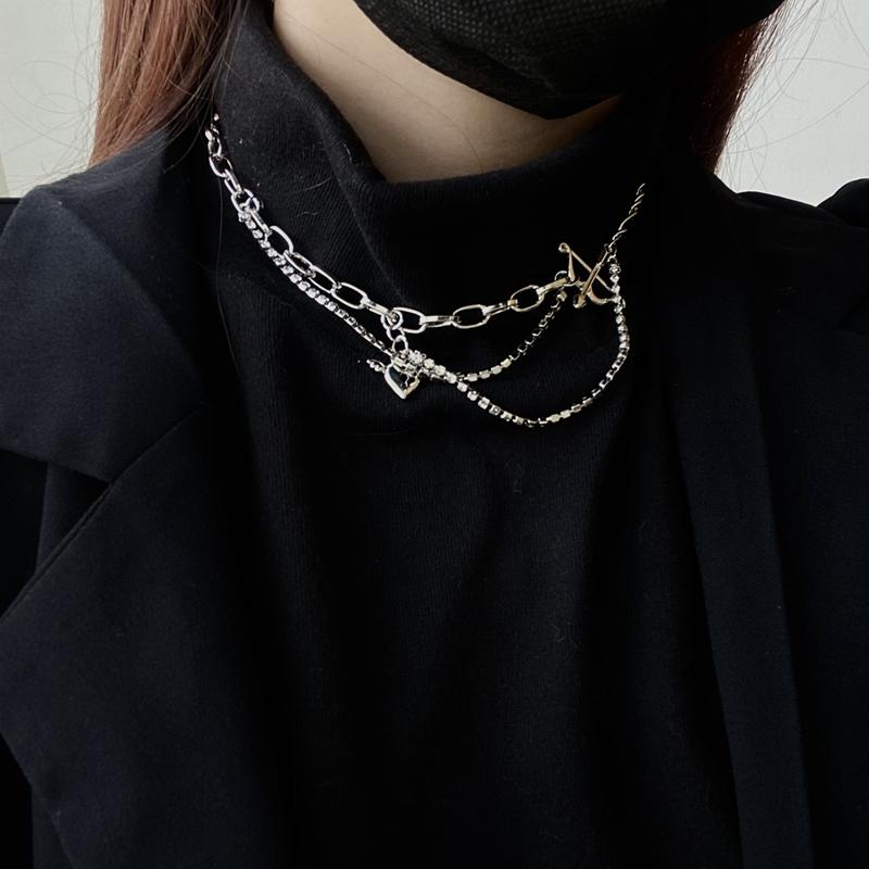 

Chokers FFLACELL 2021 Fashion Hip Hop Punk Silver Colour Wing Love Heart Cupid's Arrow Multilayer Necklace For Women Girl Party Jewelry