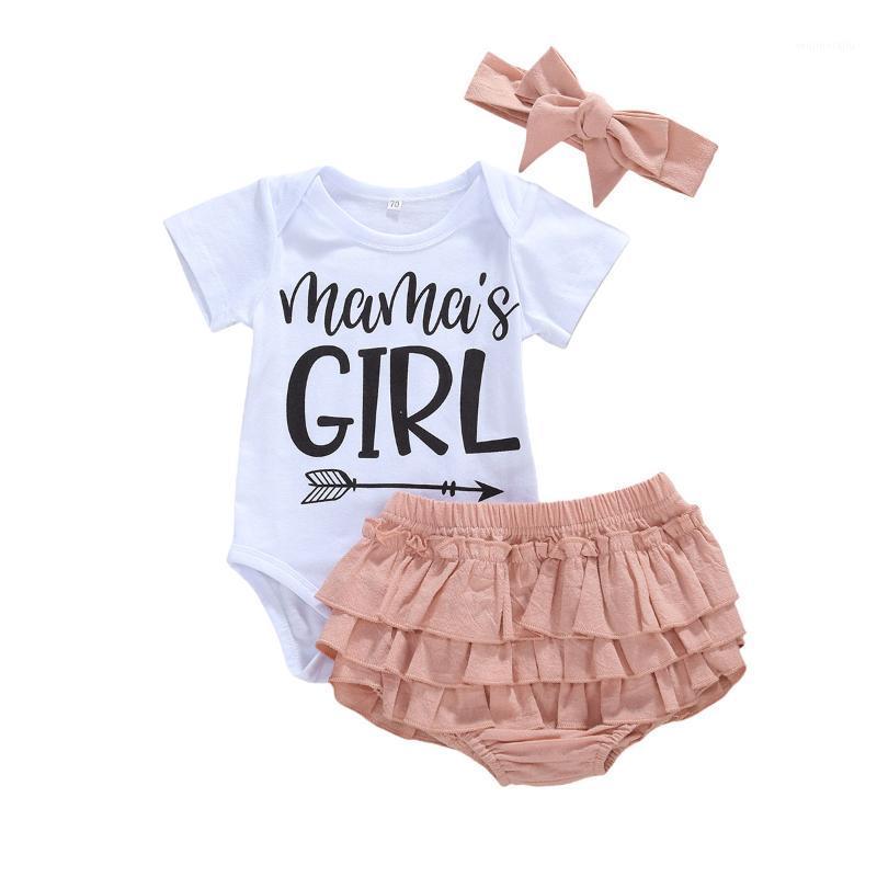 

Newborn Baby Girls Summer Casual Short Sleeve Collar Letter Romper Ruffle Short Pant Bow Headwear 3Pcs Set 0-18M1, As pic