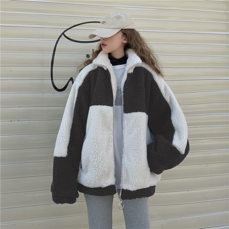 

Zuolunouba Winter New Lambswool Splicing Zipper Women Coat Thick Casual Stand Loose Pocket Wool Liner Female Sweatshirt 201203, Xmwy0609