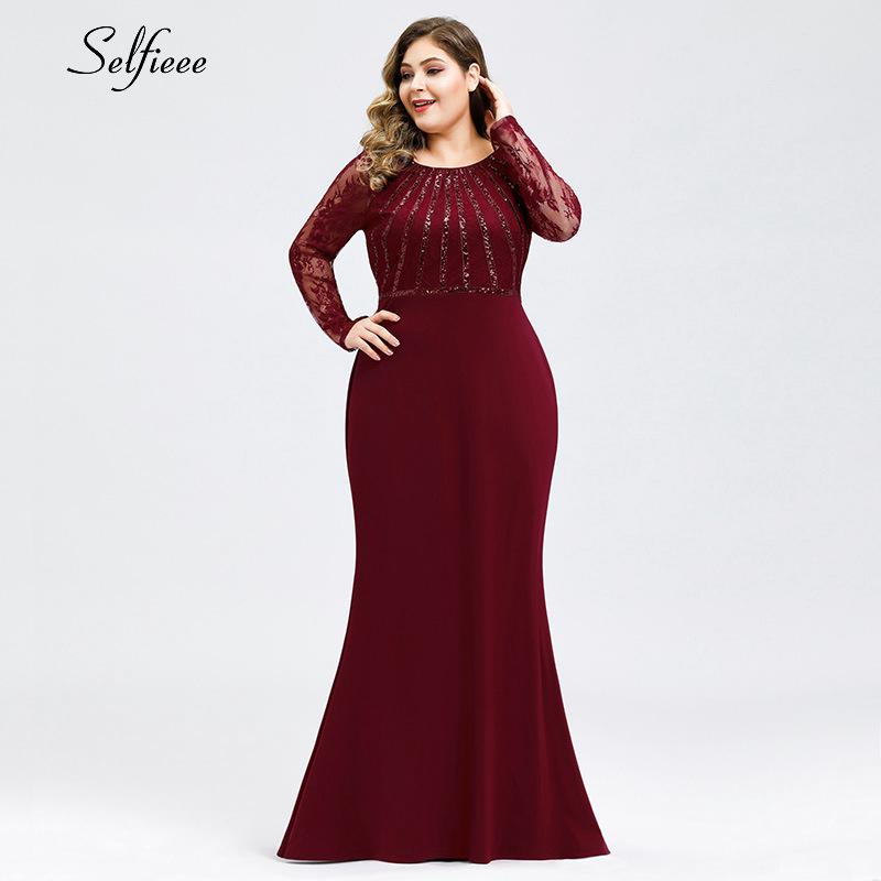 

Plus Size Floral Lace Women Dress O-Neck Full Sleeve Sequined Maxi Dress Ladies Elegant Bodycon Evening Party Robe Femme, Black