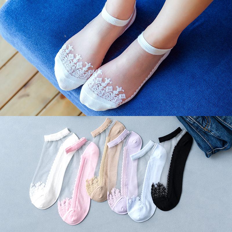 

Spring and Summer Ladies Card Stockings Japanese Silk Stockings Transparent Glass Crystal Silk Women's Socks Lace Card, Beige