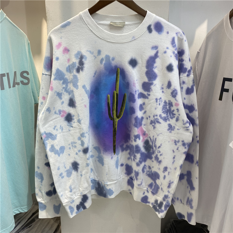 

2021 New High-luxury Male Tie-dye White Cactus Gentleman in Cotton Hoodies Wheel # C18 O2D2