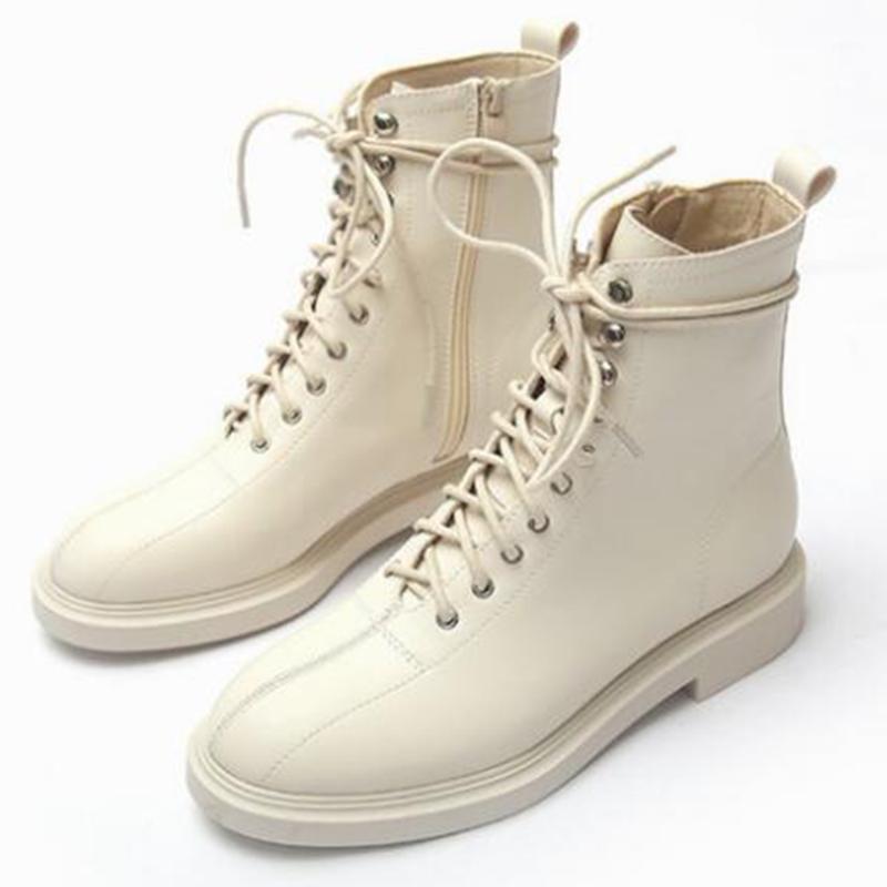 

White PU Leather autumn Motorcycle Platform Ankle Boots Women Low heel Thick With Short boots high top Combat Women Shoes ll9541, Black