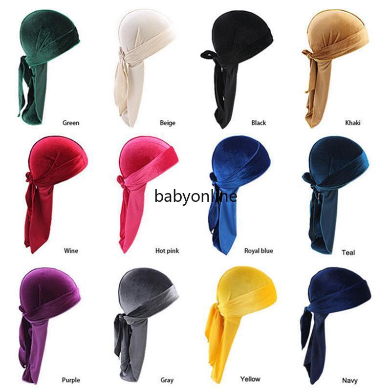 

Pirate Hats Velvet Turban Hats Luxury Unisex Caps Wigs Doo Durag Biker Headwear Headband Durags Bandana Hat Hair Accessorieers
