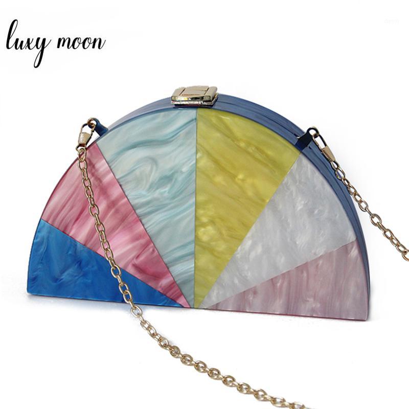 

Multicolor Acrylic Clutch Bag Women Purse Wedding Clutch Evening Bag Semicircular Shape Small Chain Shoulder ZDZD14091, Design b