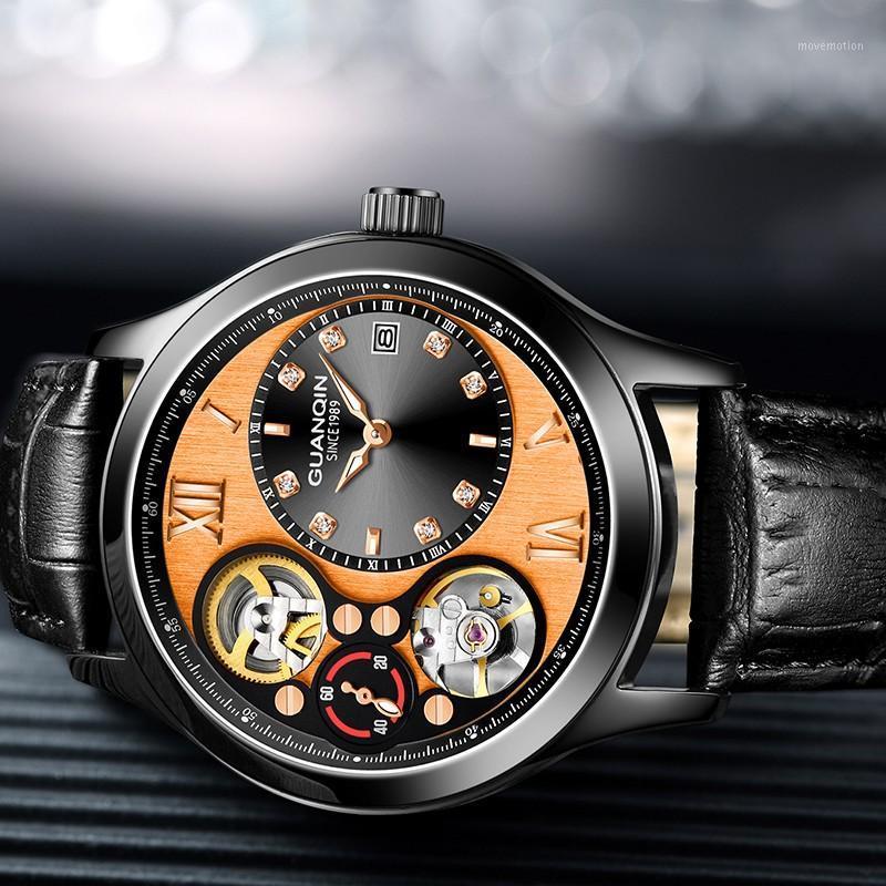 

GUANQIN New Automatic Mechanical Watch Men Luxury Date Tourbillon Small Second Dial Luminous Wrist Watches relogio masculino1, Yellow