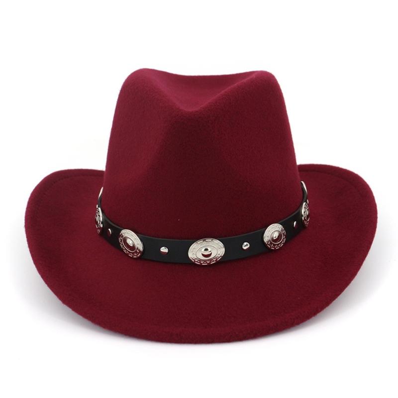 

Wide Brim Hats Woolen Denim Top Hat Lovers Felt Cap Autumn And Winter Warm Jazz Fashion All-match Metal Belt Gentleman, As the picture shows