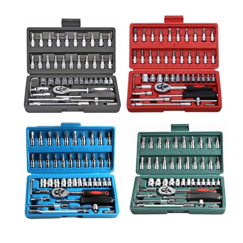 

46Pcs/Set Multifunctionl Ratchet Wrench Socket Set Screwdriver Combination Kit with Carry Case Slotted Cross Batch Head Toolbox