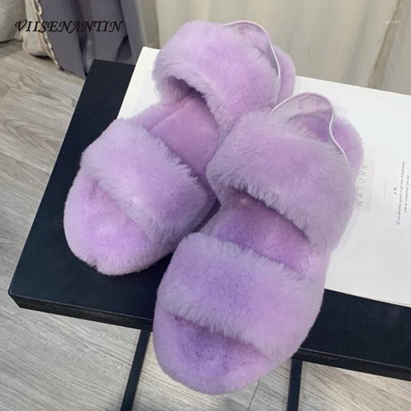 

2021 Autumn Winter New Pure Wool Plush Shoes Women Cute Flat-soled Comfortable Soft Fashionable All-match Plush Fury Slippers1, Black