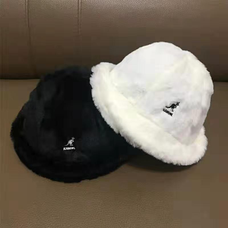 

Top fashion New kangol kangaroo rabbit fur basin hat embroidered warm white fur fisherman hat women gift, As pic